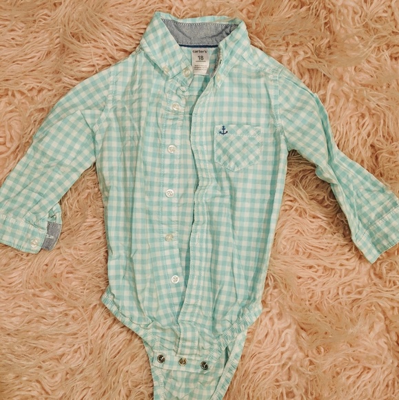 EUC! Teal Carter's 18M Boys Dress Shirt Onsie - Picture 1 of 3
